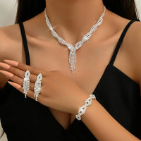 4-piece Wedding Season WOMEN'S High-end Claw Chain Necklace with Earrings and Bracelet Set, Banquet and Party Accessories