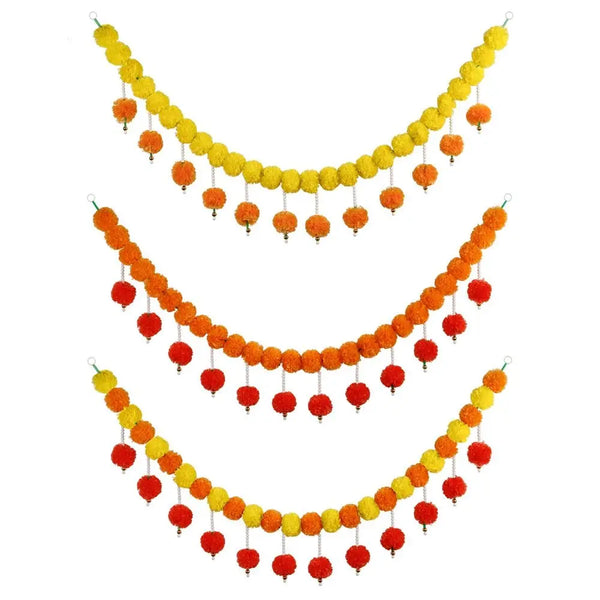 Artificial Marigold Garland Indian Style 135CM Home Decor with Pearl Festival Ornament for Halloween Day of The Dead Christmas