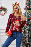 2025Casual Christmas Sweater Women Autumn Winter Gingerbread Man Pattern Long Sleeve Pullover Sweater