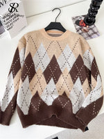 SINGREINY Christmas Style Knitting Warm Sweater O Neck Long Sleeves Argyle Design Loose Pullovers 2025 Autumn Casual Women Tops