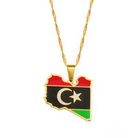 Anniyo Libya Map Flag Pendant Necklace for Women Men Gold Color Jewelry Libya Country Map #244121