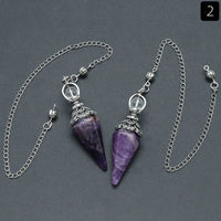 Natural Stone Crystal Reiki Pendulum Rose Quartz Amethysts Hexagonal Cone Shape Charm for Jewelry Making Necklace Accessories