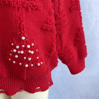 Christmas Sweater Women 2024 Korean Style O Neck Casual Loose Jumper Women Chic O Neck Peark Bow New Year Sweater Knitwear