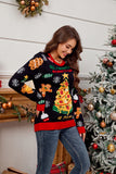 2025Women's Casual Loose Lazy Style Sweater Christmas Tree Color Block Jacquard Christmas Sweater Gift