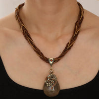 Bohemia Ethnic Resin Stone Pendant Necklace Women Crystal Flower Decoration Multilayer Beads Chain Choker Necklace Collar