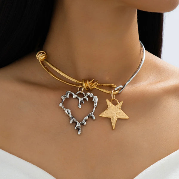 Punk Gothic Heart Star Pendant Choker Necklace Wear on Vacation Stages and Music Festivals Fashion Jewelry Hot Sale Party Gift