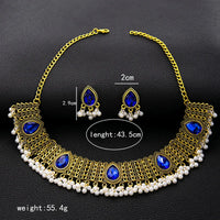 Luxury Elegant Crystal Wedding Jewelry Set Women Vintage Water Drop Earring Necklace Set Indian Gold Color Bijoux Bride Gift
