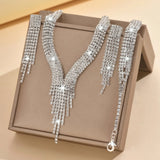 4PC Women's Fashion Geometric Tassel Necklace Earrings Bracelet Jewelry Set Suitable for Wedding, Party, Festival Gifts-8538