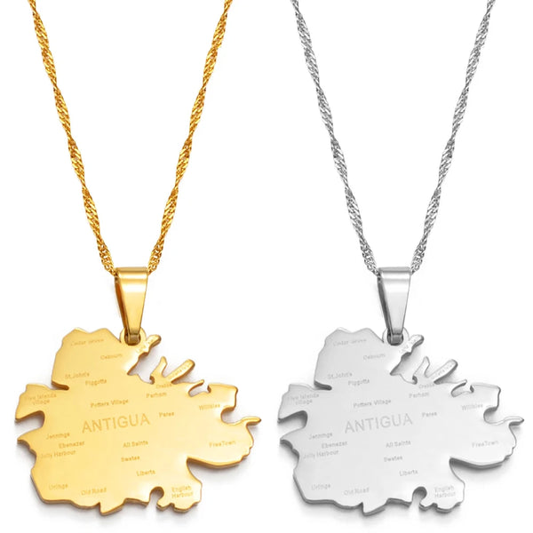 Anniyo Antigua Necklaces for Women Girls Gold Color Antigua Map Pendant  Jewelry Waladli/Wadadli #135521