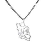 EUEAVAN Iran Map Pendant Necklace Stainless Steel Peace Dove Olive Branch Persian Calligraphy Necklaces Iranian Country Jewelry
