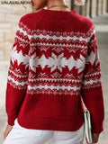2025 Female Winter Casual Print Christmas Knitted Sweater Women O Neck Elegant Long Sleeve Pullover Autumn Lady Loose Jumper