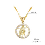 12 Zodiac Signs Necklace Copper Gold Plated Zodiac Signs Pendant Chain Ladies Necklace Birthday Jewelry Ladies Jewelry