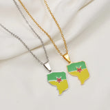 Anniyo French Guiana Map Pendant Necklaces Stainless Steel Guyane Jewelry #004562