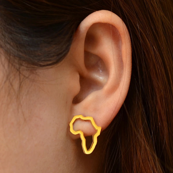 Anniyo Mini Africa Map Stud Earrings Silver Color/Black/Gold African Earrings Small Ornaments Traditional Ethnic  @148121