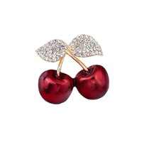 Cute Red Cherry Brooch Enamel Pins for Women Girls Rhinestone Zircon Fruit Badges Suit Bags Jewelry Kids Brooches Gifts