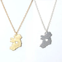 Irish National Heart Hollow Drawn Map Pendant Necklace