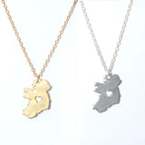 Irish National Heart Hollow Drawn Map Pendant Necklace