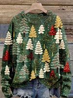 Autumn and winter new fashion casual pullover long-sleeve women's shirt Christmas tree pattern flat digital printing fashion wom