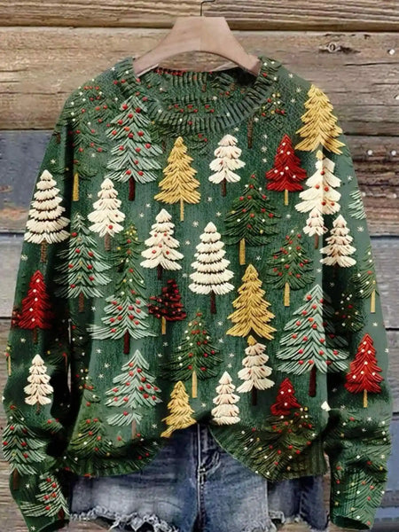 Autumn and winter new fashion casual pullover long-sleeve women's shirt Christmas tree pattern flat digital printing fashion wom
