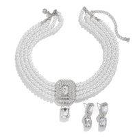 1Set Luxury Multilayer Imitation Pearl Necklace Earrings For Women Girls Temperament Jewelry Bridal Rhinestone Wedding Jewelry