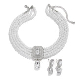 1Set Luxury Multilayer Imitation Pearl Necklace Earrings For Women Girls Temperament Jewelry Bridal Rhinestone Wedding Jewelry