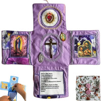 Handcrafted Pocket Devotional - Faith Edition Cross-Shaped Fabric Pouch Sewing Pocket Devotional with Cross Saint Images Prayers