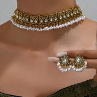 Ethnic Style Vintage Choker Necklace Earrings Set For Women Simulated Pearl Beads Jewelry Sets Resin Stone Crystal Jewelry Set