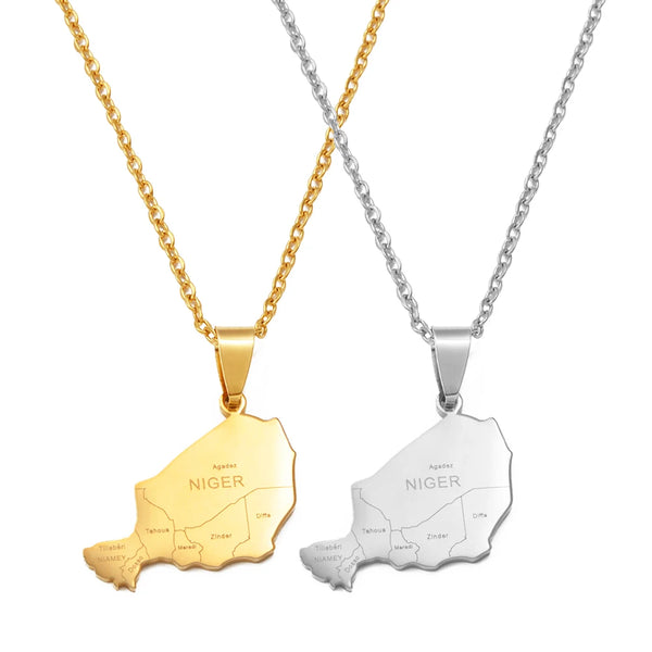 Anniyo Niger Map Cities Name Pendant Necklaces Nigerian Jewelry Stainless Steel  #512262