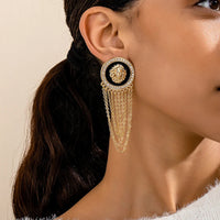 Exaggerated Trendy Lion Head Crystal Earrings for Women Fashion Shiny Long Tassel Simple Oil Dripping Enamel Earrings Jewelry