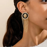 Exaggerated Trendy Lion Head Crystal Earrings for Women Fashion Shiny Long Tassel Simple Oil Dripping Enamel Earrings Jewelry
