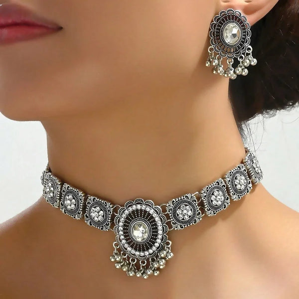 2 Pcs  Vintage coloful Necklace Earrings Set For Women Wedding Ceremenoy  Crystal Decoration Jewelry Set
