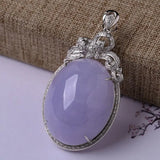 Natural Jade Chalcedony violet color Oval Necklace Large Pendant high-level Luxury Fashion Engagement Silver jewelry for women