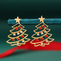 Christmas Colored Zircon Christmas Tree Simple and Fashionable Women's Earrings Creative Jewelry Holiday Gift