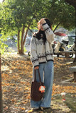 Retro Fair Isle Knitted Sweater Coat Early Spring Women's Autumn Winter Christmas Pattern Hat Hood Full Sleeve from China