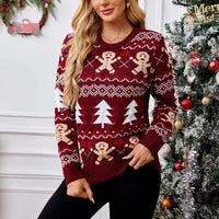 New Winter 2025 Christmas Women's Sweater Jacquard Print Full Sleeve O Neck Casual Soft Knitwear Merry Xmas Female Pullover Top
