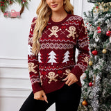 New Winter 2025 Christmas Women's Sweater Jacquard Print Full Sleeve O Neck Casual Soft Knitwear Merry Xmas Female Pullover Top