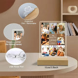 Customizable 8 Photos Acrylic 3D Light Plaque Family Warm Display Picture Frame With Wooden Base Ideal Memorial Couples Gift