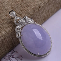Natural Jade Chalcedony violet color Oval Necklace Large Pendant high-level Luxury Fashion Engagement Silver jewelry for women