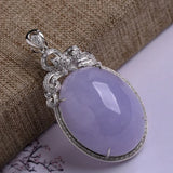 Natural Jade Chalcedony violet color Oval Necklace Large Pendant high-level Luxury Fashion Engagement Silver jewelry for women