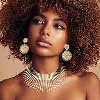 Oversized jewelry exaggerated metal collar choker flower necklace sunflower earrings collar set