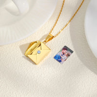Vnox Envelope Photo Custom Necklace For Women Girls,Stainless Steel Can Open Family Picture Gift Jewelry,Personalized Pendent