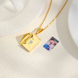 Vnox Envelope Photo Custom Necklace For Women Girls,Stainless Steel Can Open Family Picture Gift Jewelry,Personalized Pendent