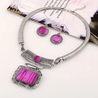 Bohemia Ethnic Vintage Alloy Acrylic Sheet Statement Choker Necklace And Earrings Jewelry Set For Women Party Accessories