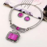 Bohemia Ethnic Vintage Alloy Acrylic Sheet Statement Choker Necklace And Earrings Jewelry Set For Women Party Accessories