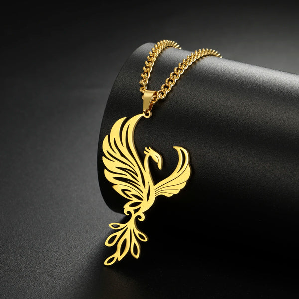 Lemegeton Fashion Mythical Phoenix Pendant Necklace For Women Men Stainless Steel Trendy Vintage 3MM Cross Chain Jewelry Gifts