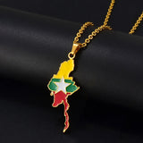 Anniyo Myanmar Map Flag Pendant Necklaces Burmese Burman Charm Jewelry Chain Stainless Steel #300201
