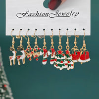 10/40pcs New Christmas Set Cross border Hot Selling Cartoon Dripping Oil Elk Santa Claus Christmas Tree Earrings for Women