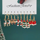 10/40pcs New Christmas Set Cross border Hot Selling Cartoon Dripping Oil Elk Santa Claus Christmas Tree Earrings for Women