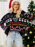 Fairyshely 2025 Winter Christmas Loose Knitted Sweater Women Casual Print Pullover Autumn Lady Casual O Neck Long Sleeve Jumper