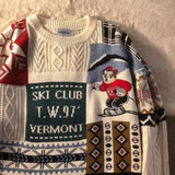 American Vintage Street Knit Sweater Christmas Long Sleeve Bear Pullover O Neck Loose Lazy Casual Top Harajuku Y2K Sweater